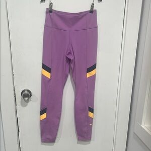 Nike Women's Purple Leggings with Yellow and Black Stripes Size Small